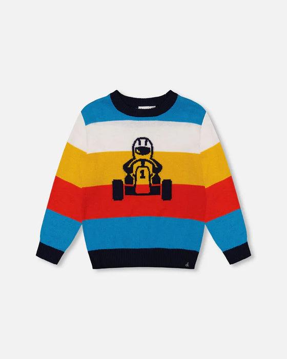 Multicolor Striped Karting Jacquard Sweater