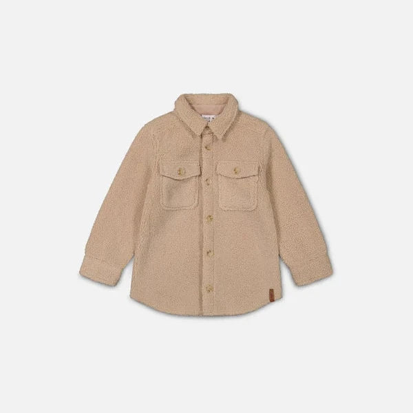 Beige Sherpa Overshirt with Pockets