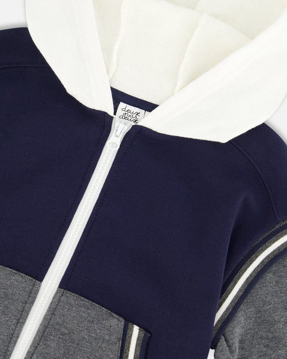 Navy & Gray Full Zip Hooded Fleece Jacket