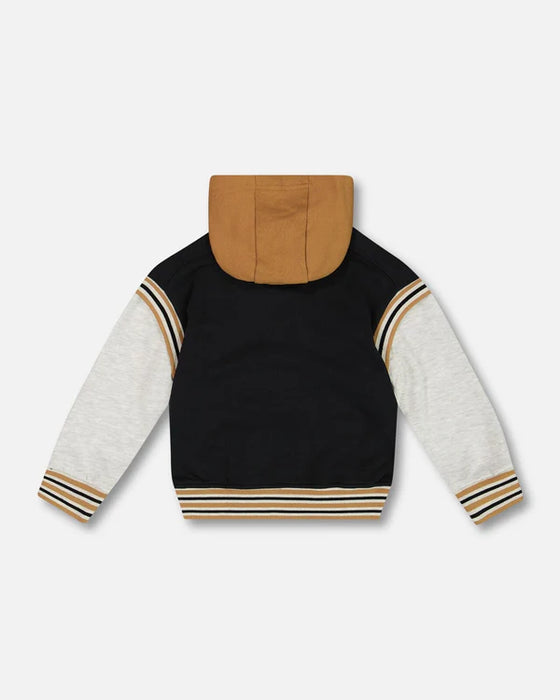 Black & Beige Full Zip Hooded Fleece Jacket