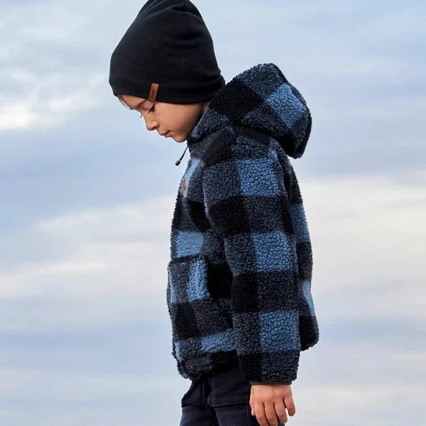 Blue & Black Plaid Reversible Sherpa Jacket