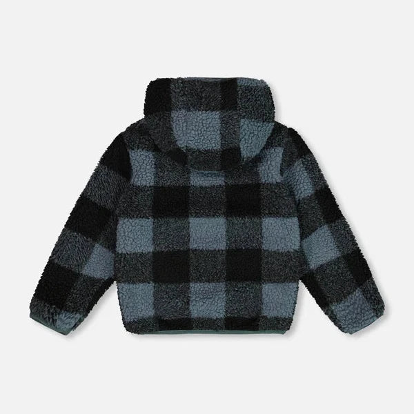 Blue & Black Plaid Reversible Sherpa Jacket