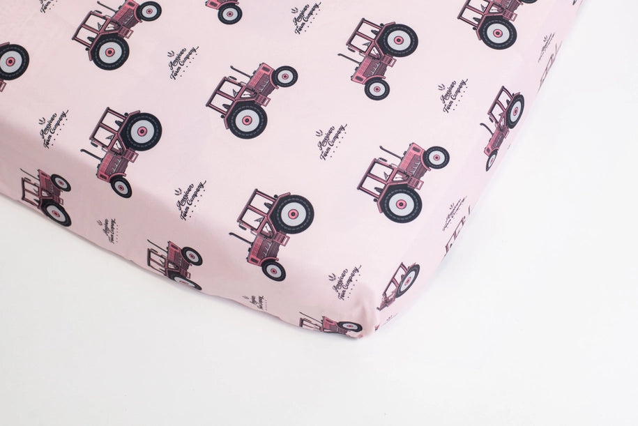 Western Pink Tractor Crib Sheet