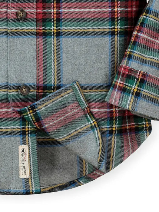 Brushed Flannel Button Down Shirt Gray Holiday Tartan