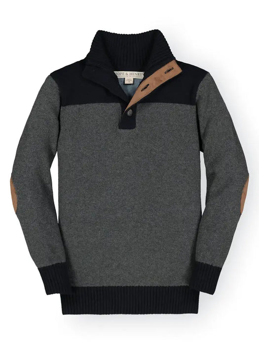 Contrast Sweater with Elbow Patches Charcoal Heather and Black