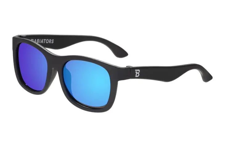 Polarized Navigator: Jet Black Cobalt Mirrored Lens Sunglasses (0-2)