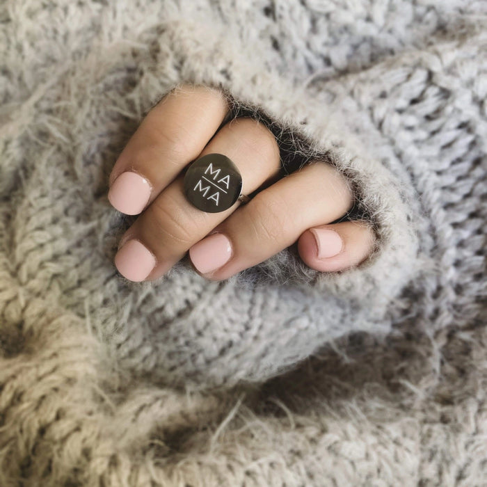 Shiny Silver MAMA Ring