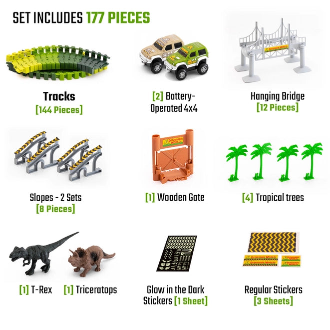 Dinosaur Glow in the Dark Racing & Building Track Set