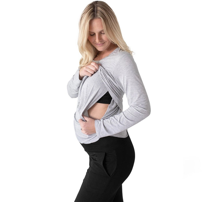 Heather Grey Bamboo Nursing & Maternity Long Sleeve T-Shirt