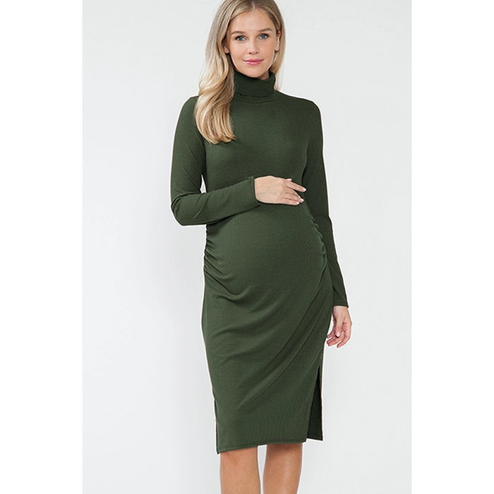 Sage Green Maternity Mock Neck Long Sleeve Dress