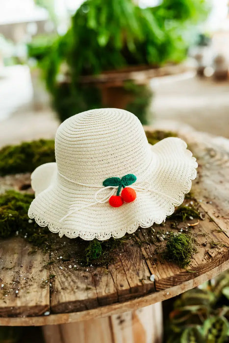 Cherry Beige Straw Sun Hat