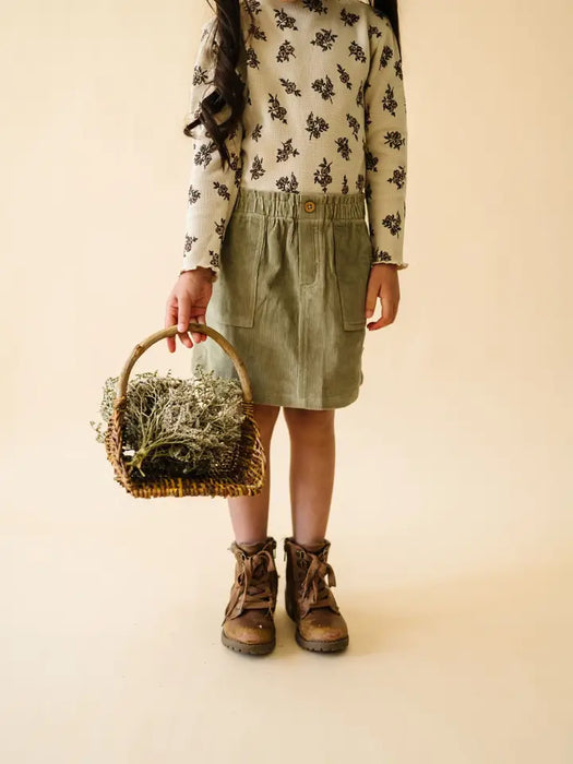 Olive Organic Tee and Corduroy Skirt Set