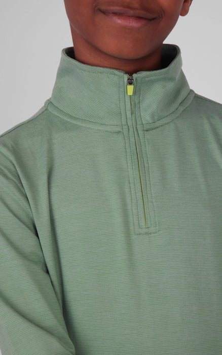 Boys Performance Green Quarter Zip Long Sleeve Pullover