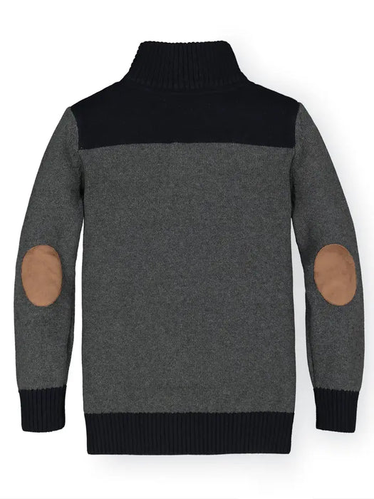 Contrast Sweater with Elbow Patches Charcoal Heather and Black