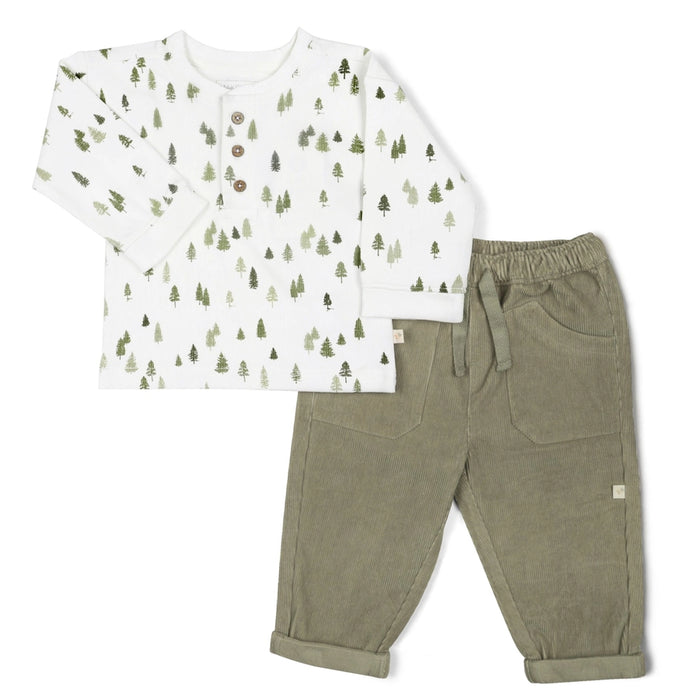 Olive Organic Tee and Corduroy Pant Set