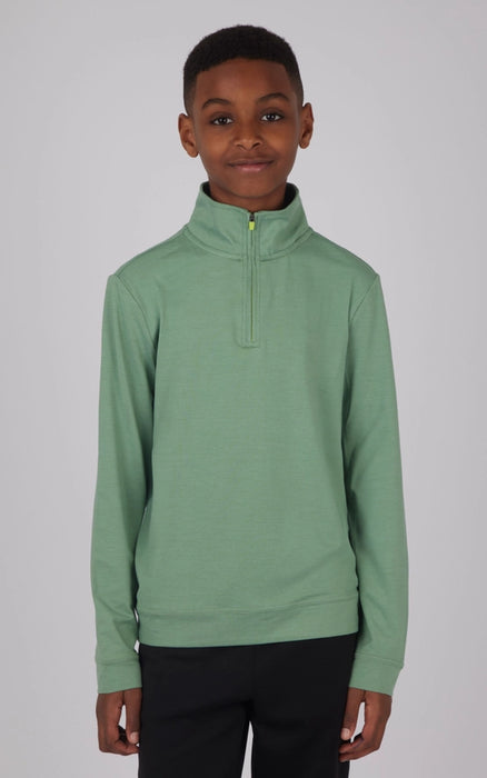 Boys Performance Green Quarter Zip Long Sleeve Pullover