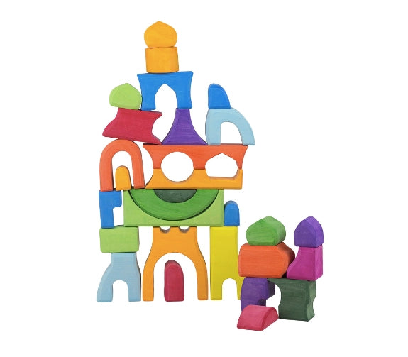 Colorful Wooden Castle Blocks & Puzzle Set