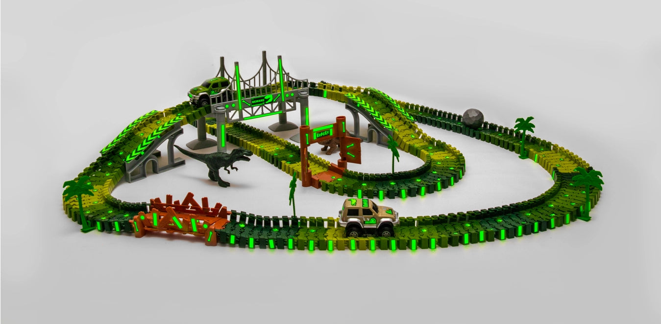 Dinosaur Glow in the Dark Racing & Building Track Set