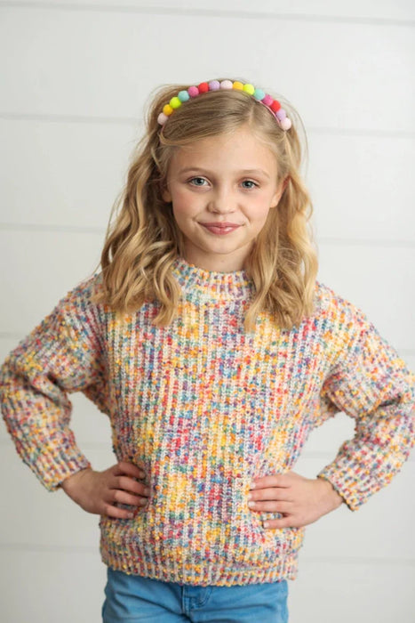 Kids Rainbow Confetti Textured Crew Neck Fall Winter Sweater