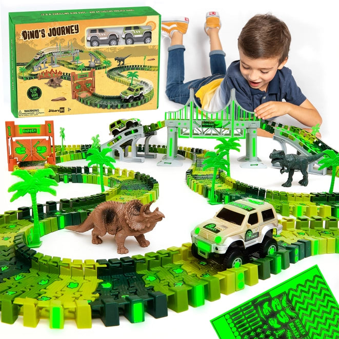 Dinosaur Glow in the Dark Racing & Building Track Set