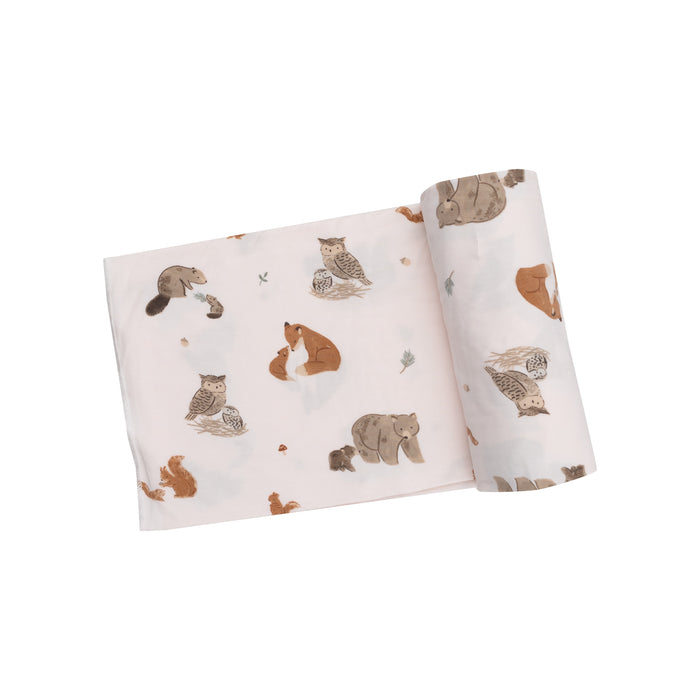 Pink Woodland Animals Swaddle Blanket