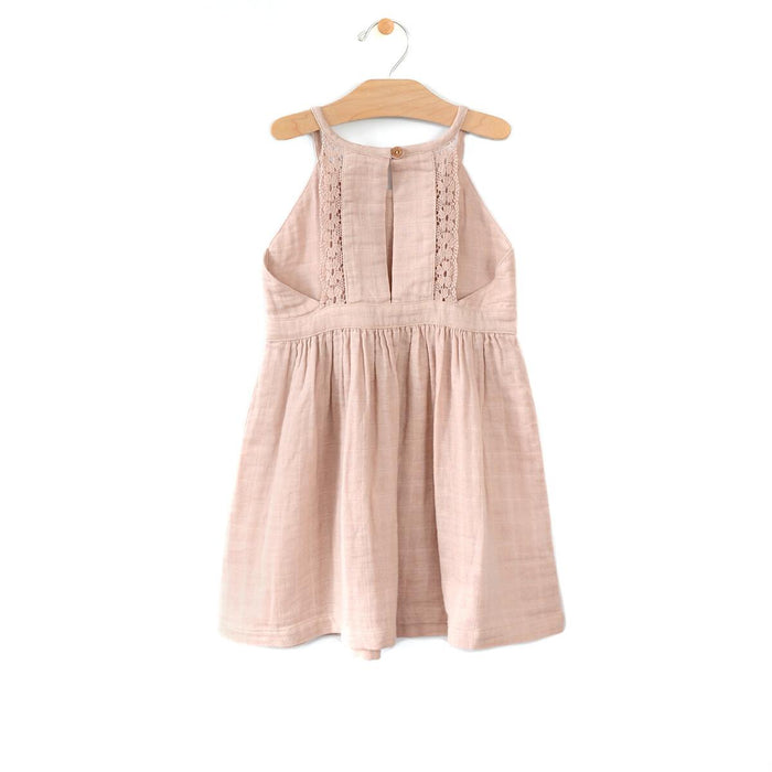 Soft Peach Woven Lace Back Dress | City Mouse