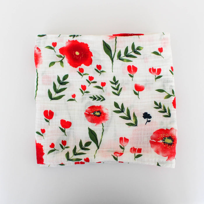 Red Poppy Floral Swaddle Blanket | Chelsea and Marbles