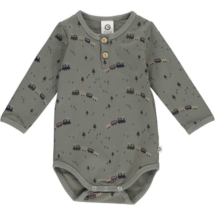 Basil Trains Long Sleeve Bodysuit