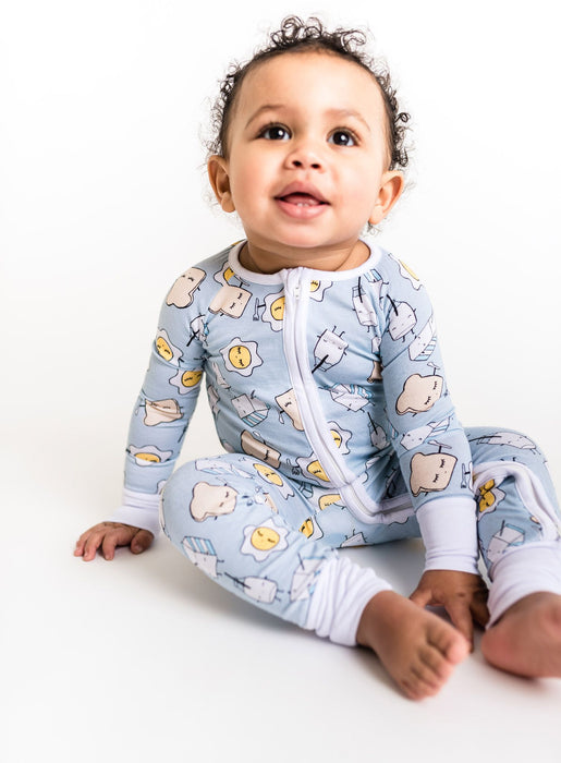 Blue Breakfast Buddies Bamboo Convertible Romper/Sleeper | Little Sleepies