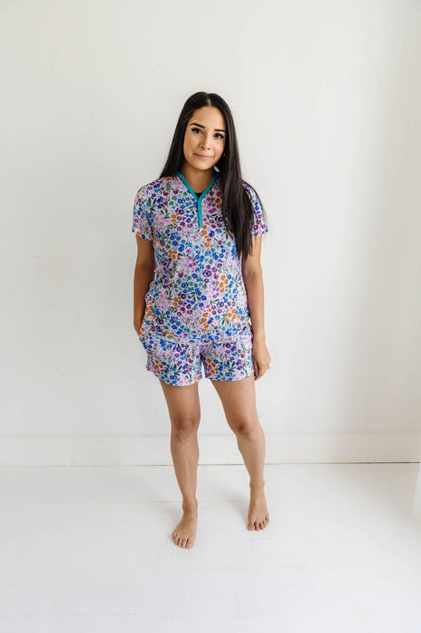 Sweet Pea Floral Two-Piece Women's Bamboo Summer Pajama Shorts Set