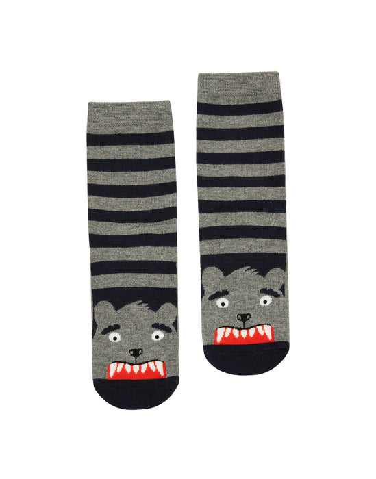 Gray Stripe Bear Neat Feet Socks | Joules