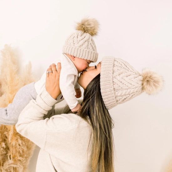 Oatmeal Pom Pom Beanie Hat