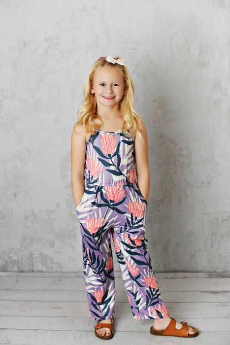 Navy Lavender Floral Jumpsuit w/ Pockets