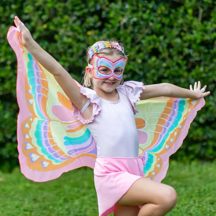 Pink Rainbow Butterfly Wings & Mask Costume