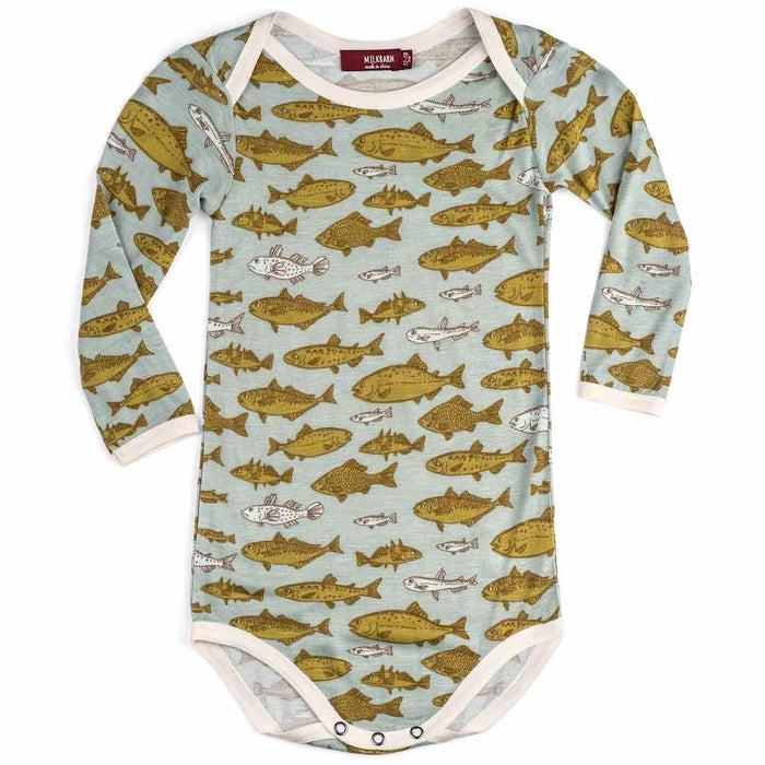 Blue Fish Long Sleeve Bamboo Bodysuit