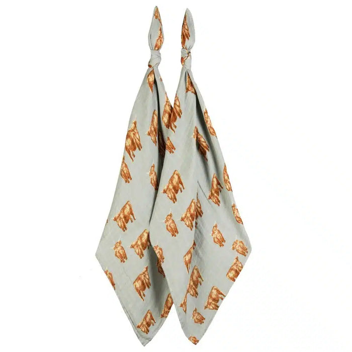 Highland Cow Bamboo Muslin Burp Cloth - 2 Piece Set