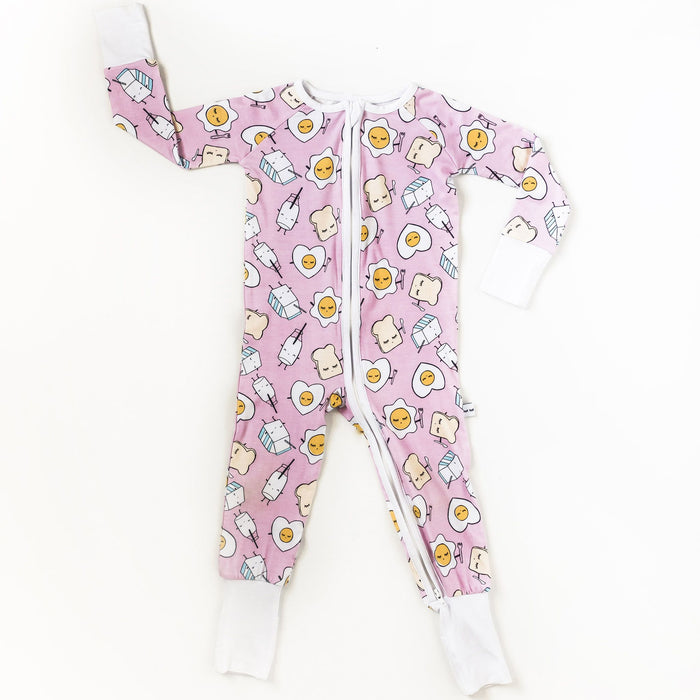 Pink Breakfast Buddies Bamboo Convertible Romper/Sleeper | Little Sleepies