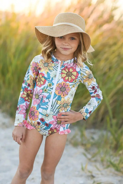 Floral Zip One Piece Rashguard