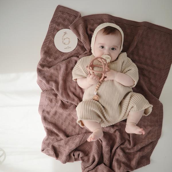 Desert Rose Knitted Honeycomb Baby Blanket