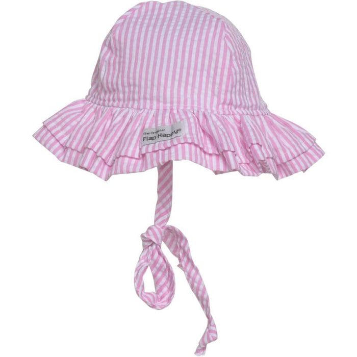 Pink Seersucker Double Ruffle Hat - UPF 50