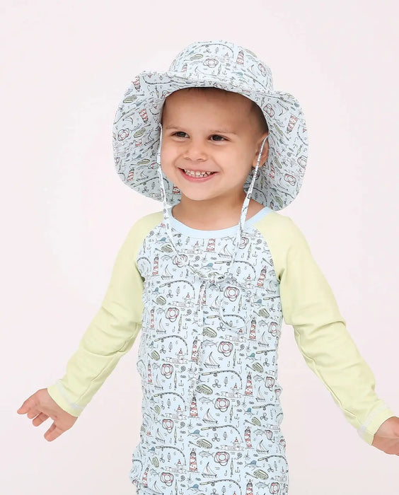 Gone Fishin' One Piece Rashguard & Sun Hat Swim Set