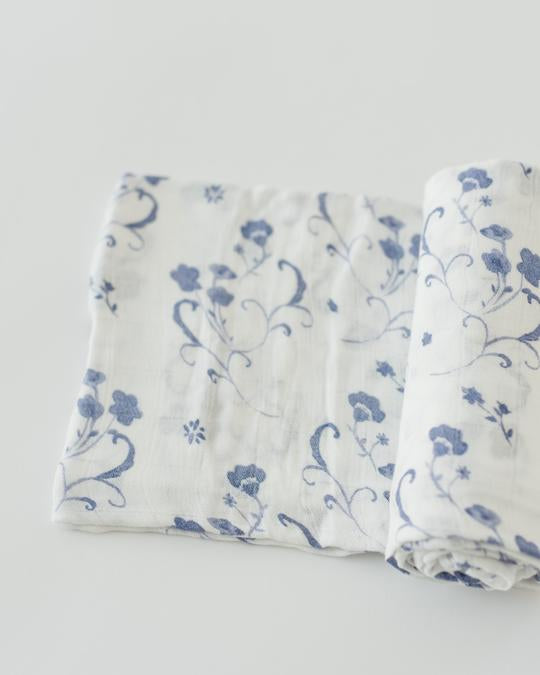 Blue Porcelain Deluxe Bamboo Swaddle Blanket | Little Unicorn