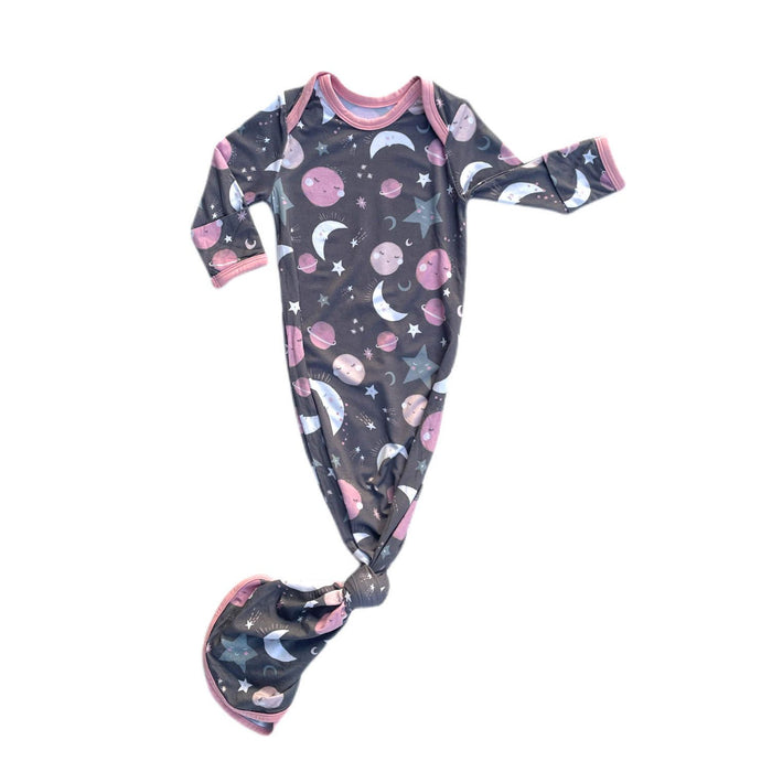 Pink To the Moon & Back Bamboo Infant Knotted Gown | Little Sleepies