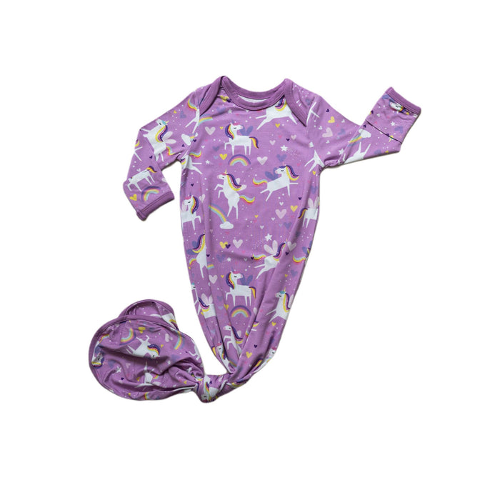 Sienna's Unicorns Bamboo Infant Knotted Gown | Little Sleepies