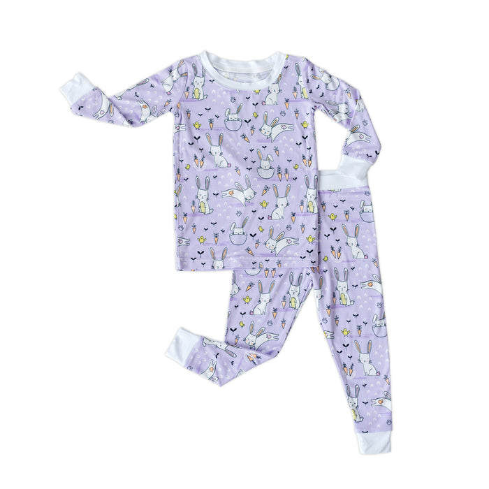 Lavendar Bunnies Two-Piece Bamboo Pajama Set | Little Sleepies