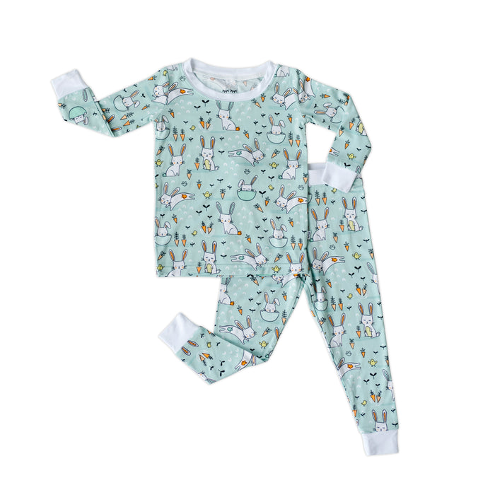 Mint Bunnies Two-Piece Bamboo Pajama Set | Little Sleepies