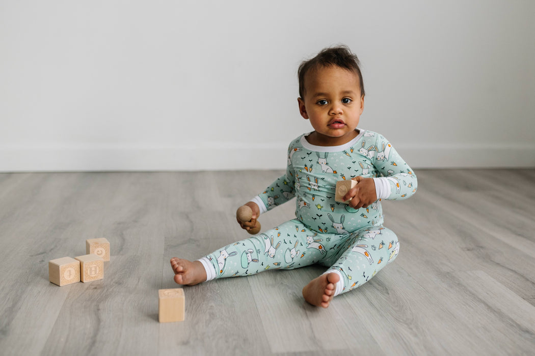 Mint Bunnies Two-Piece Bamboo Pajama Set | Little Sleepies