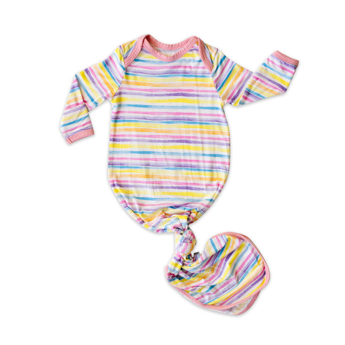 Sunshine Stripes Bamboo Infant Knotted Gown | Little Sleepies