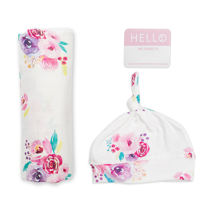 Posies Hello World Swaddle & Hat Set