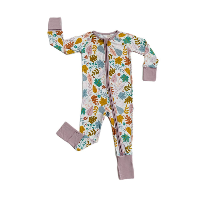 Dusty Mauve Fall Leaves Bamboo Convertible Romper/Sleeper